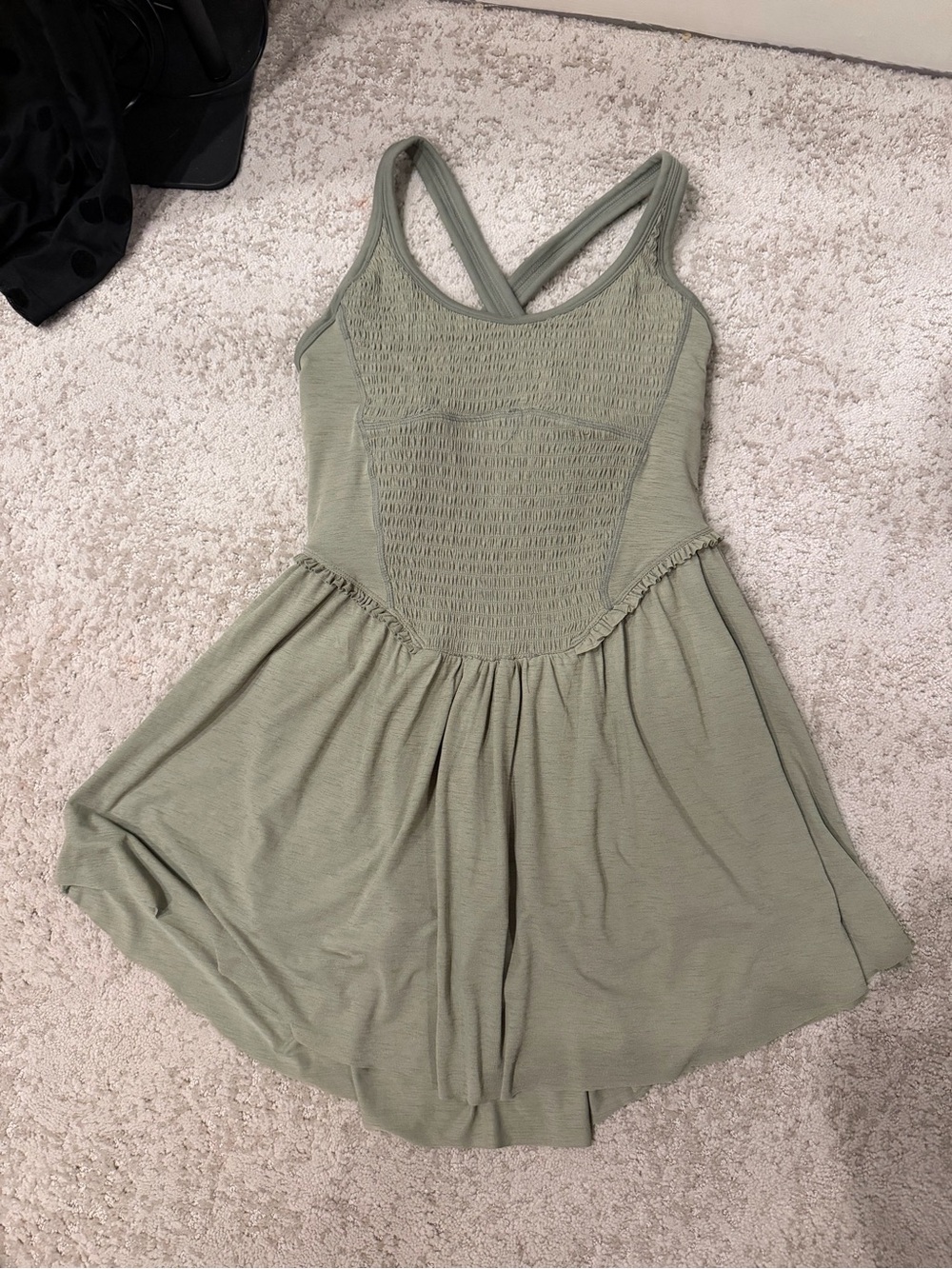 Free People Sage Green Smocked Crossback Mini Dress